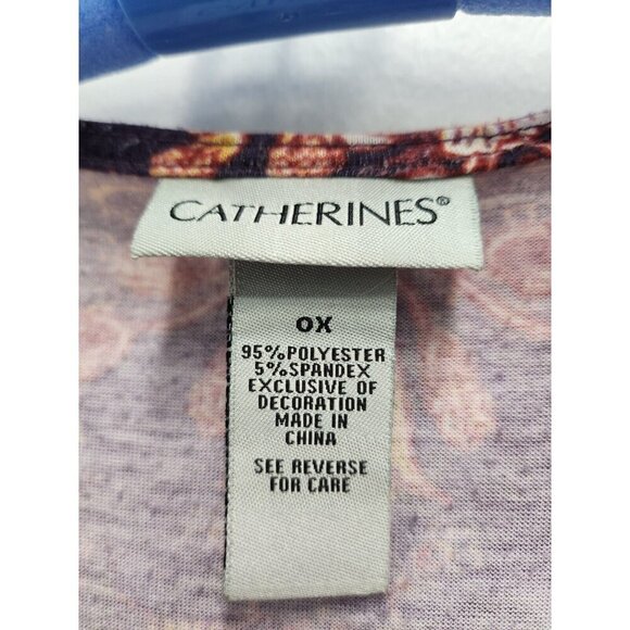 Catherines Womens Tank Top Size 0X Purple Floral Lace Neck Rhinestones Tunic - Picture 4 of 7